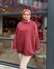 yaka fularlı şardonlu sweat bordo 3