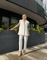 punel kuşaklı yelek beyaz 2