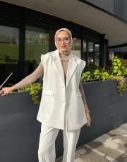 punel kuşaklı yelek beyaz 3