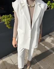 punel kuşaklı yelek beyaz 5