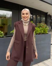 punel kuşaklı yelek kahve 3