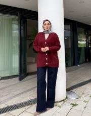 taş düğmeli peluş hırka bordo 3