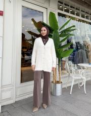 taş düğmeli peluş hırka ekru