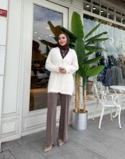 taş düğmeli peluş hırka ekru 3