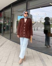 taş düğmeli peluş hırka kahve 2