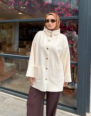 kapüşonlu çıtçıtlı hırka ekru