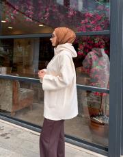 kapüşonlu çıtçıtlı hırka ekru 3