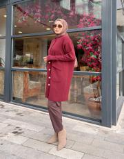 kol detay çıtçıtlı kapüşonlu hırka bordo 2