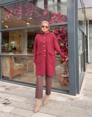 kol detay çıtçıtlı kapüşonlu hırka bordo 3