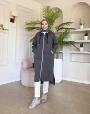 üç iplik kanguru cep kapüşonlu kap antrasit 2