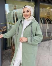 üç iplik kanguru cep kapüşonlu kap mint 3