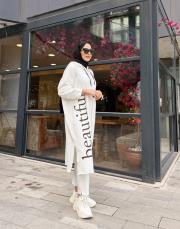 üç iplik baskı detay kapüşonlu kap ekru 4