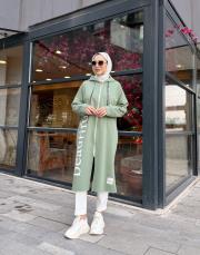 üç iplik baskı detay kapüşonlu kap mint