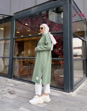 üç iplik baskı detay kapüşonlu kap mint 3