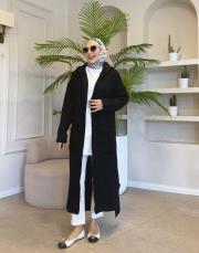 kapüşonlu triko hırka siyah