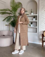 kapüşonlu triko hırka vizon 2