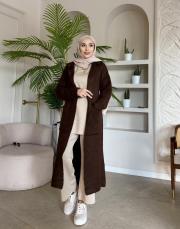 kapüşonlu triko hırka kahve 3