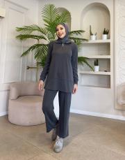 yakası fermuarlı fitilli oysho takım gri