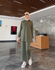 yakası fermuarlı fitilli oysho takım haki 4