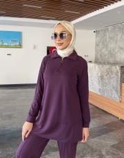 yakası fermuarlı fitilli oysho takım mor 4