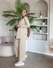 yırtmaç detay bol paça takım bej