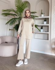 yırtmaç detay bol paça takım bej 2