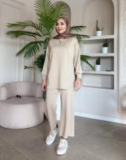 yırtmaç detay bol paça takım bej 3