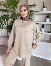 yırtmaç detay bol paça takım bej 4