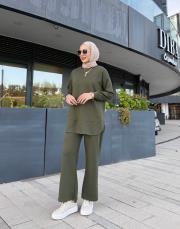 yırtmaç detay bol paça takım haki 3