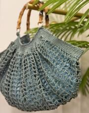 ahşap saplı hasır el örgü çanta yeşil 2