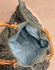 ahşap saplı hasır el örgü çanta yeşil 4