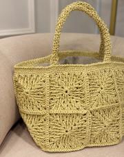 kare motif el örgüsü hasır çanta camel 3