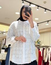 taşlı kare desen ithal gömlek beyaz 2