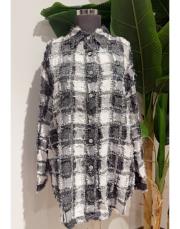 taşlı kare desen ithal gömlek gri-beyaz