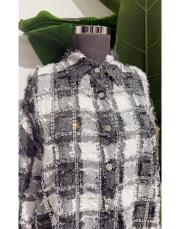 taşlı kare desen ithal gömlek gri-beyaz 2