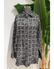 taşlı kare desen ithal gömlek gri