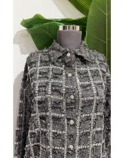 taşlı kare desen ithal gömlek gri 2
