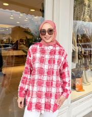 taşlı kare desen ithal gömlek kırmızı 2