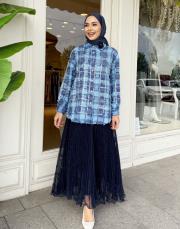 taşlı kare desen ithal mavi