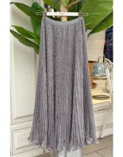 dantel pliseli ithal etek gri