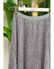 dantel pliseli ithal etek gri 2