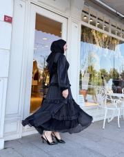 taş detay kat kat elbise siyah 2