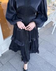 taş detay kat kat elbise siyah 6