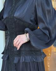 taş detay kat kat elbise siyah 7