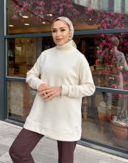 triko detay şardonlu sweat ekru 2