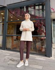 triko detay şardonlu sweat ekru 5