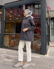 triko detay şardonlu sweat füme