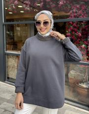 triko detay şardonlu sweat füme 2