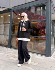 çift renk kapüşonlu sweatshırt siyah 3