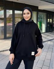 etiket detay kapüşonlu sweat siyah 2